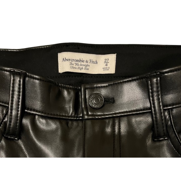 Abercrombie 90s Straight Faux Leather Jeans Black Size 4 High Rise - Picture 8 of 9
